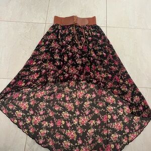 BB Couture Floral High Low Sheer Maxi Skirt with Stretchable Belt size large